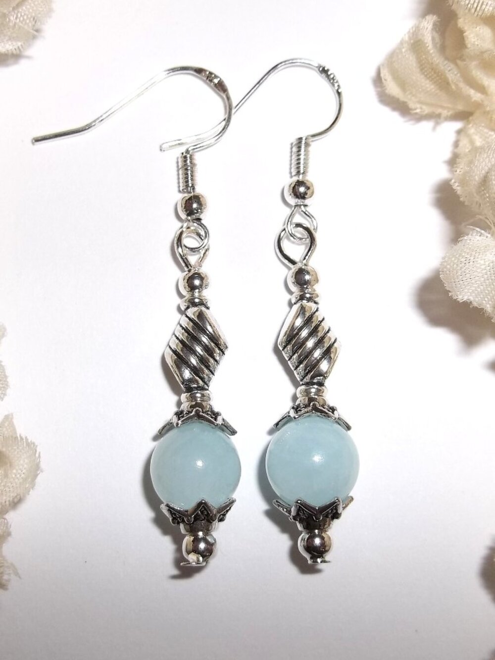 Light Blue Earring Silver Tone Dangle Drop Jewelry Set Pair Woman Accessory D881